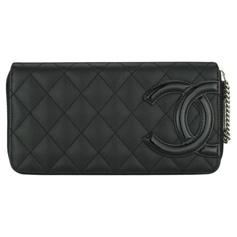 chanel cambon zip long wallet black calfskin silver hardware 2014